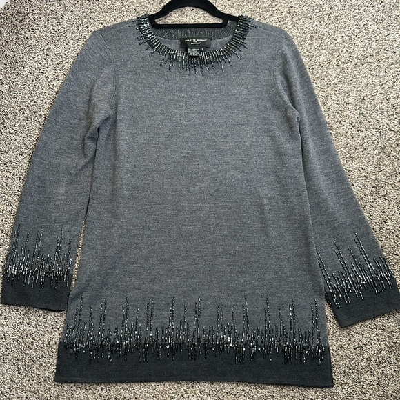 COLETTE MORDO gray wool sweater beaded edge hem size small - Picture 9 of 9